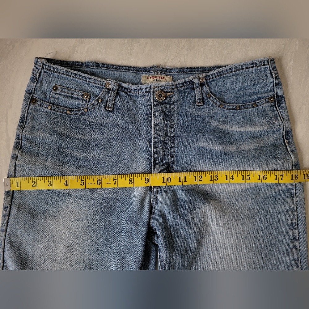 Y2K LIQUID JEANS capri length stretch denim with silver studs and fraying - Picture 11 of 14